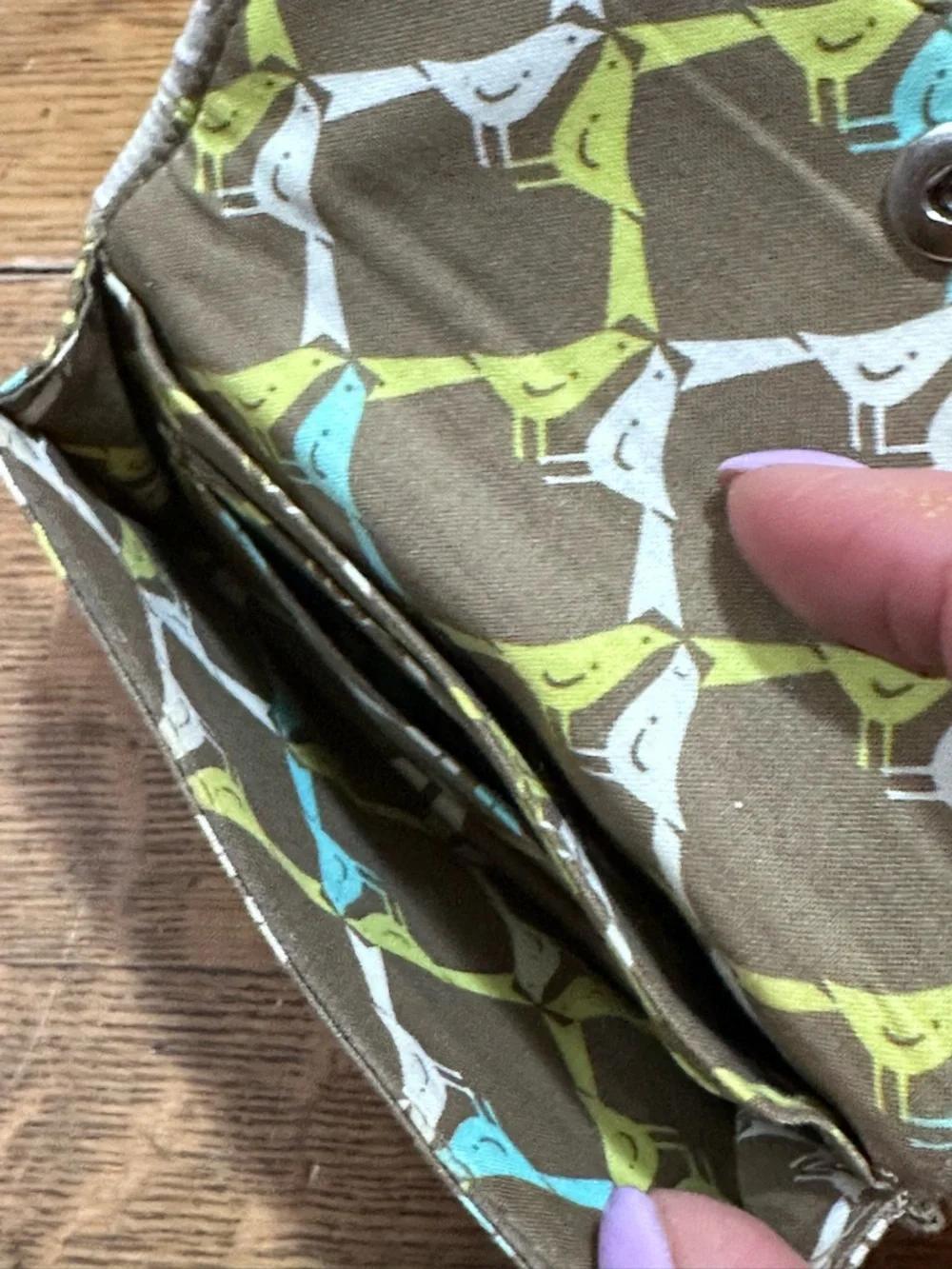 Vera Bradley Brown Quilted Wallet with Lime and Cream Floral Accent - Picture 4 of 5